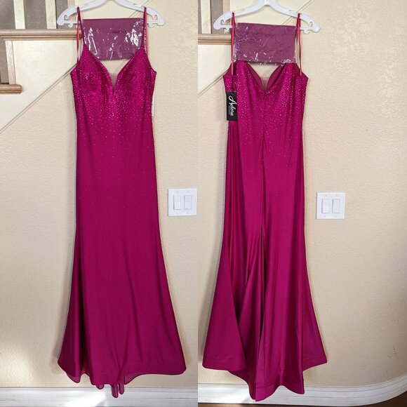 Fuchsia Sequin Rhinestone Formal Prom Evening Mermaid Dress 8 - Picture 2 of 4